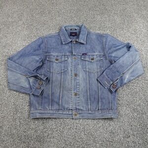 VTG Tommy Hilfiger Jacket Mens M Blue Denim Western Trucker Grunge Fade 90s‎ Y2K